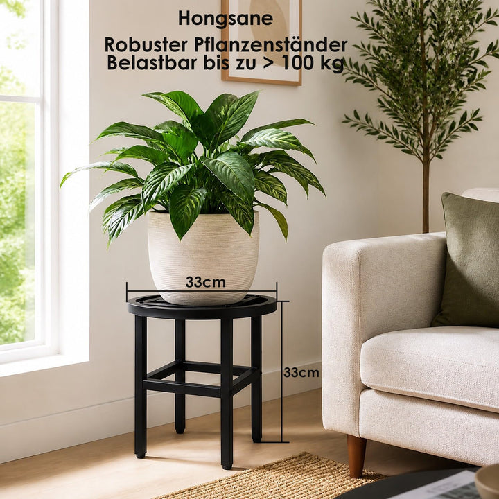 Metall Pflanzenständer Outdoor,33cm rund Schwarz Schwerlast Blumenständer Blumenhocker drinnen draus