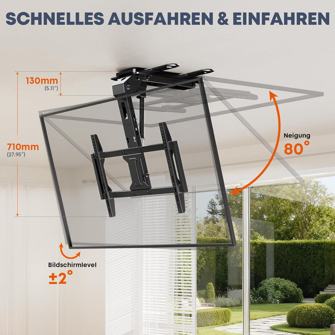 TV-Deckenhalterung Elektrisch für 37-75 Zoll - TV Halterung Decke Elektrisch Klappbar, Neigbar, Mit