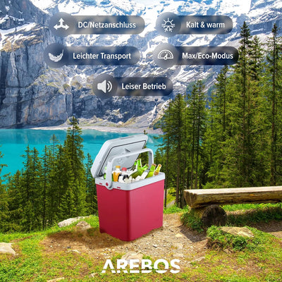 Arebos 25 Liter Kühlbox | zum Kühlen und Warmhalten | Mini Kühlschrank | Thermo-elektrische Kühlbox