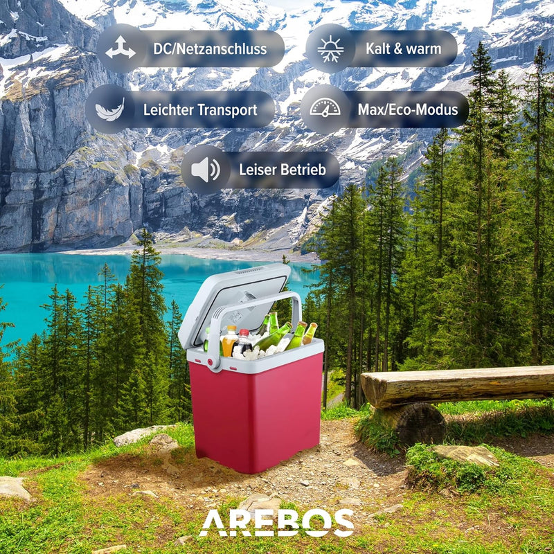 Arebos 25 Liter Kühlbox | zum Kühlen und Warmhalten | Mini Kühlschrank | Thermo-elektrische Kühlbox