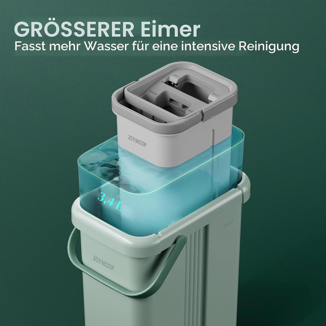 JOYMOOP Wischmopp und Eimer mit Auswringer-Set, Flacher Quetschmopp mit Eimer (X-Large), Staubwische