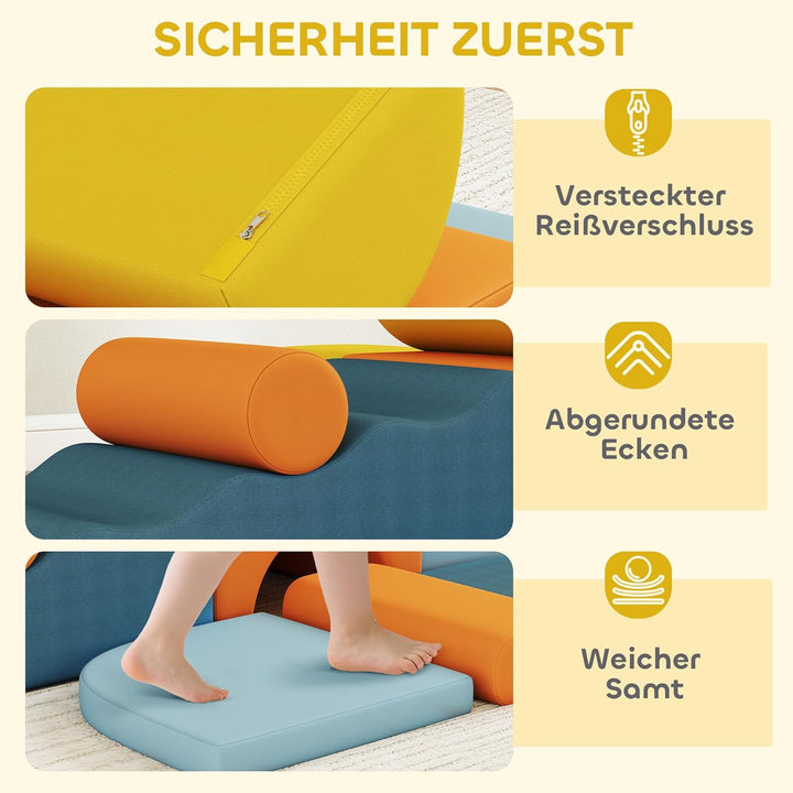 AIYAPLAY Schaumstoff Bausteine 9-TLG. Kinder Softbausteine Bausteinset mit abnehmbarem Bezug Kletter