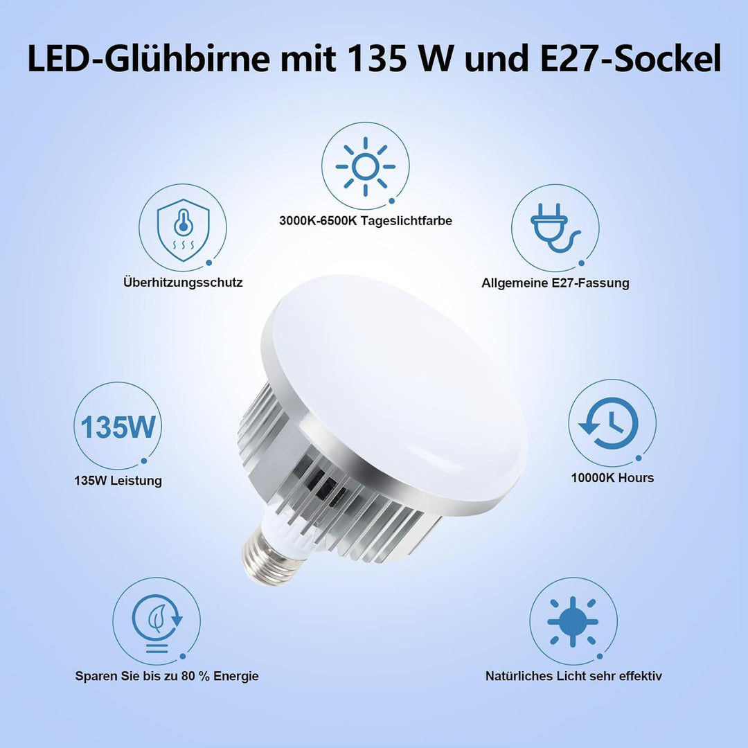FGen LED Fotolampe, 2X135W Aufrüstung Fotoleuchte E27 3000-6500K Einstellbar mit Fernbedienung, LED