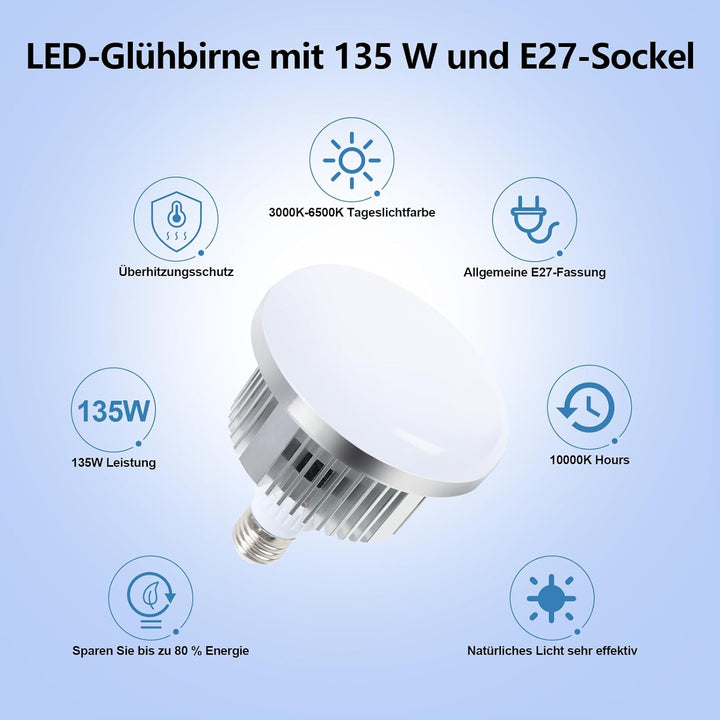 FGen LED Fotolampe, 2X135W Aufrüstung Fotoleuchte E27 3000-6500K Einstellbar mit Fernbedienung, LED