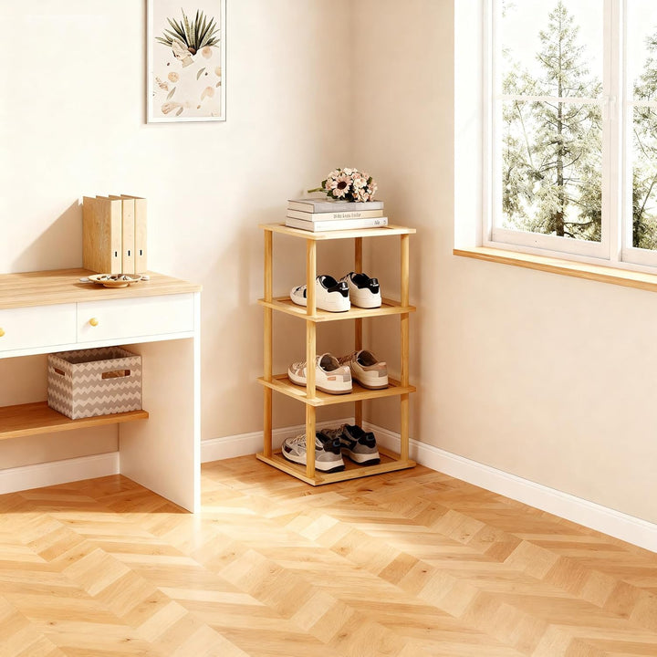 Aniston Kleines Schuhregal mit 4 Ebenen, aus Bambus, freistehend, schmal, schmal, vertikal, hohes Sc