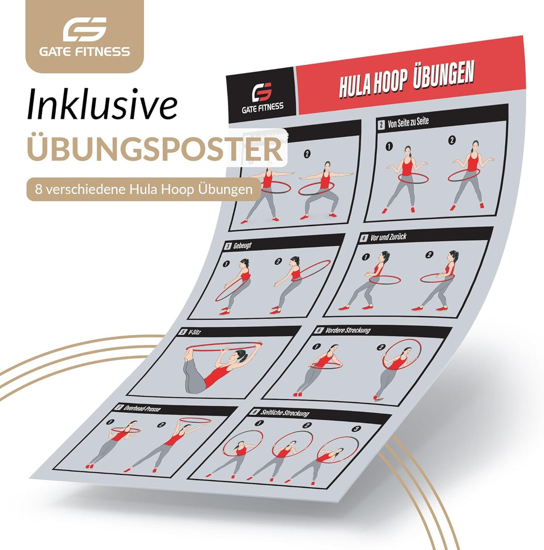 GATE FITNESS Hula Hoop Reifen Erwachsene und Kinder zum Abnehmen [1,2kg / 1,5kg / 2kg] | 6 bis 8 Seg