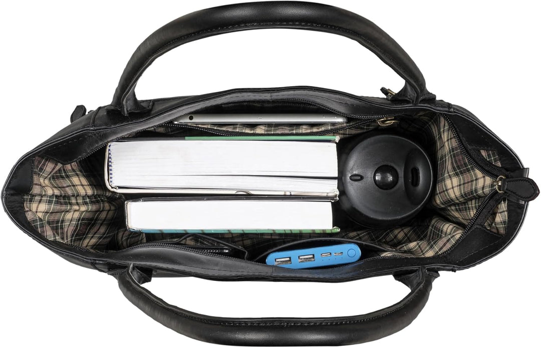 Benthill Damen Shopper Leder - Umhängetasche aus echtem Rindsleder - Handtasche mit Reissverschluss