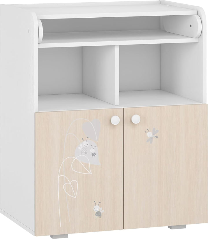 Shefa Kids 700 Baby Wickelkommode mit Schubladen Amis Weiss/Pastell - Kinderzimmermöbel mit Stauraum