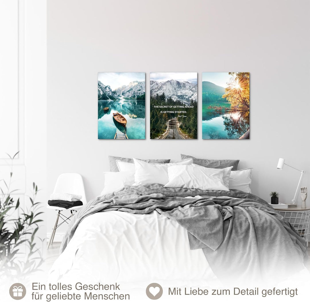 Novart Bilder Set Natur Berge - Kein Extra Rahmen benötigt - Wandbilder für Wohnzimmer Schlafzimmer