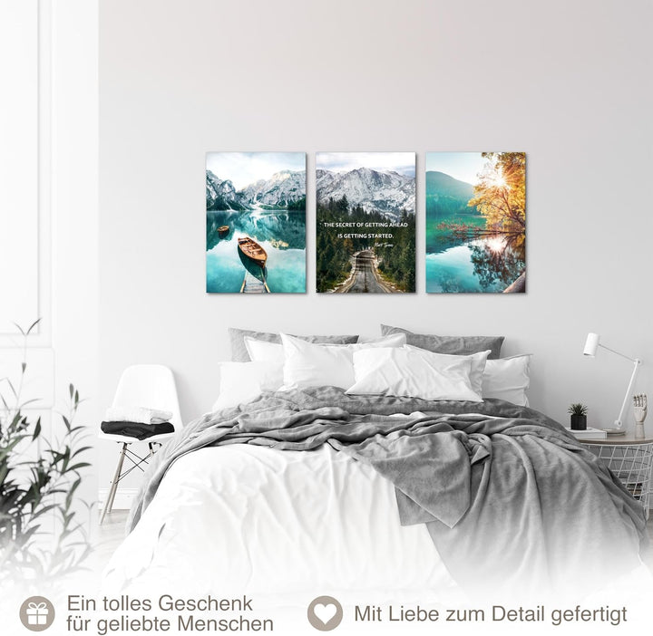 Novart Bilder Set Natur Berge - Kein Extra Rahmen benötigt - Wandbilder für Wohnzimmer Schlafzimmer