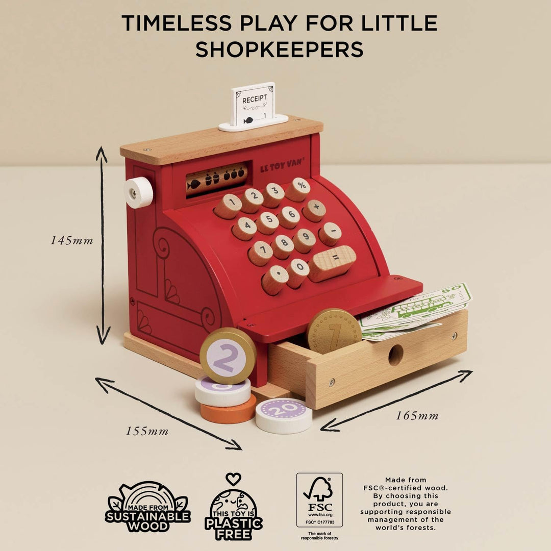 Le Toy Van – Honeybake Rollenspiel Kasse aus Holz mit Kassenbeleg, Kassenschublade und Spielgeld | I