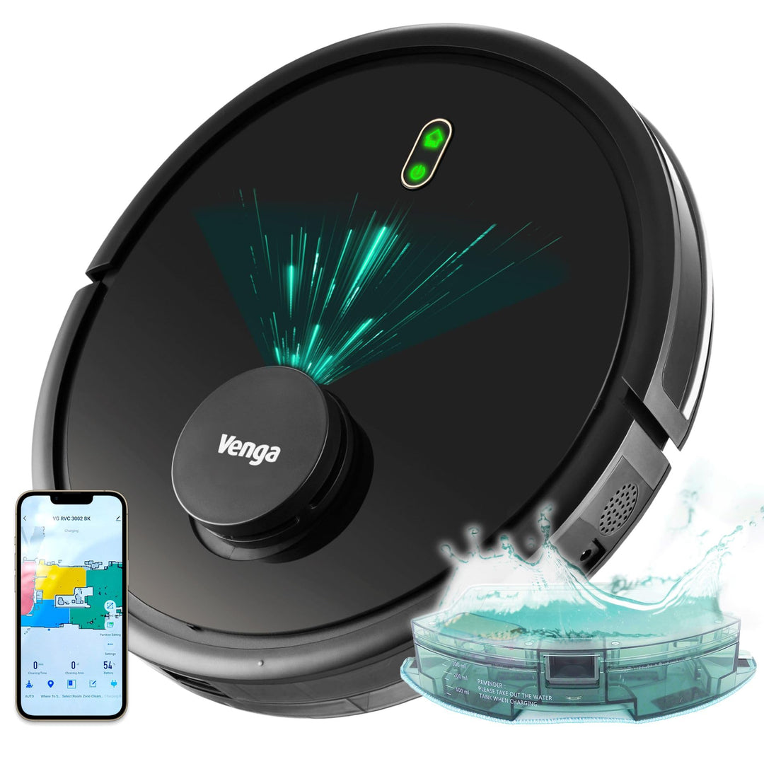 Venga! Roboter-Staubsauger, Bodenreiniger, Lasernavigation, mit App, Schwarz, VG RVC 3002 BK Schwarz