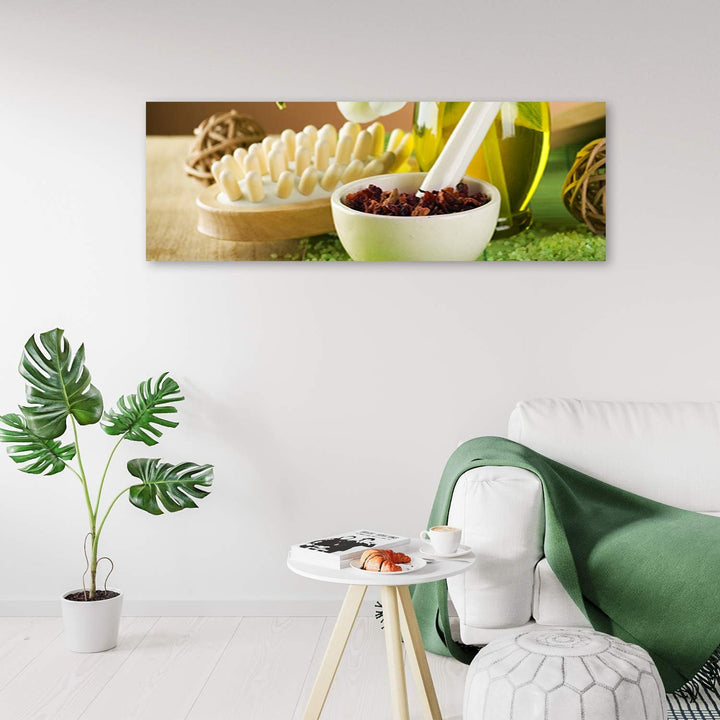 Leinwandbild XXL Spa Wandbild Kunst für Wohnzimmer Grün 150x50 cm Leinwandbild 150x50 cm Grün_a, Lei