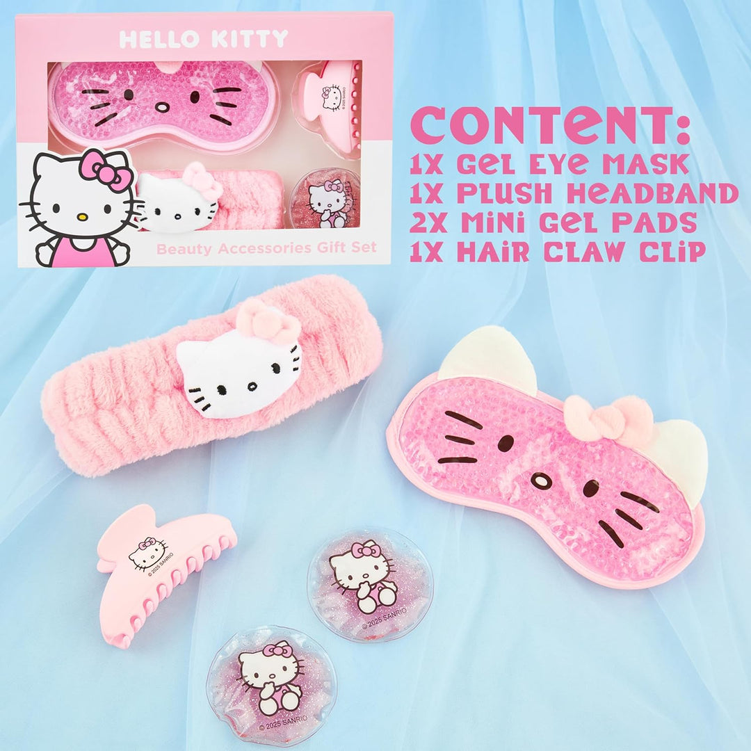 Hello Kitty Sanrio Beauty Set mit Gel Augenmaske Kühlend, Augen Pads, Haarband Damen & Haarklammer,