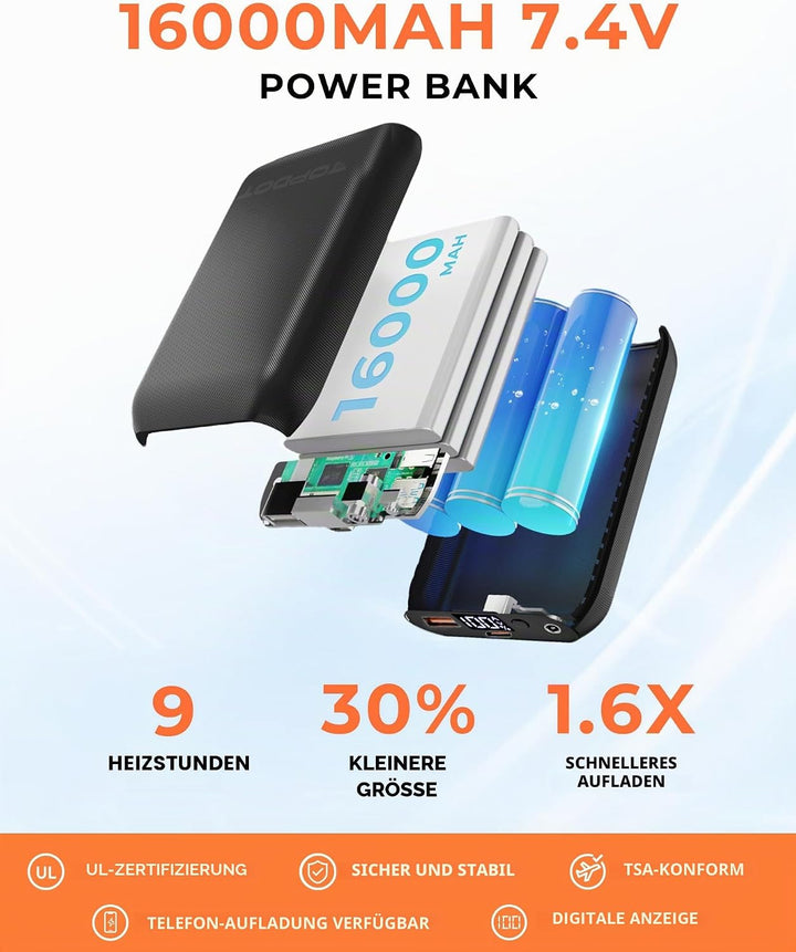 Topdot Heizweste Damen Mit Powerbank 16000 Mah 7,4v - 10 Heizzonen Beheizbare Weste Mit 3 Einstellba