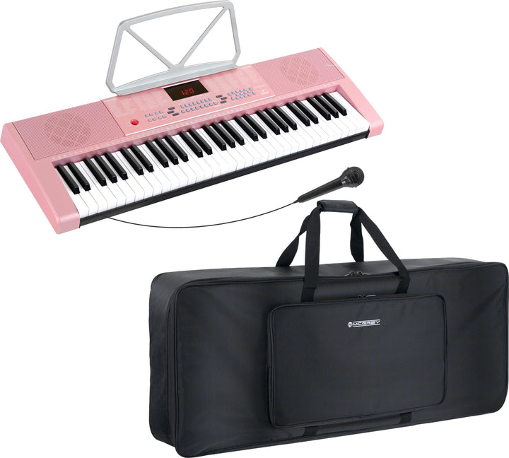 McGrey LK-6120-MIC Keyboard Taschen Set Pink - Einsteiger-Keyboard mit 61 Leuchttasten - 255 Sounds