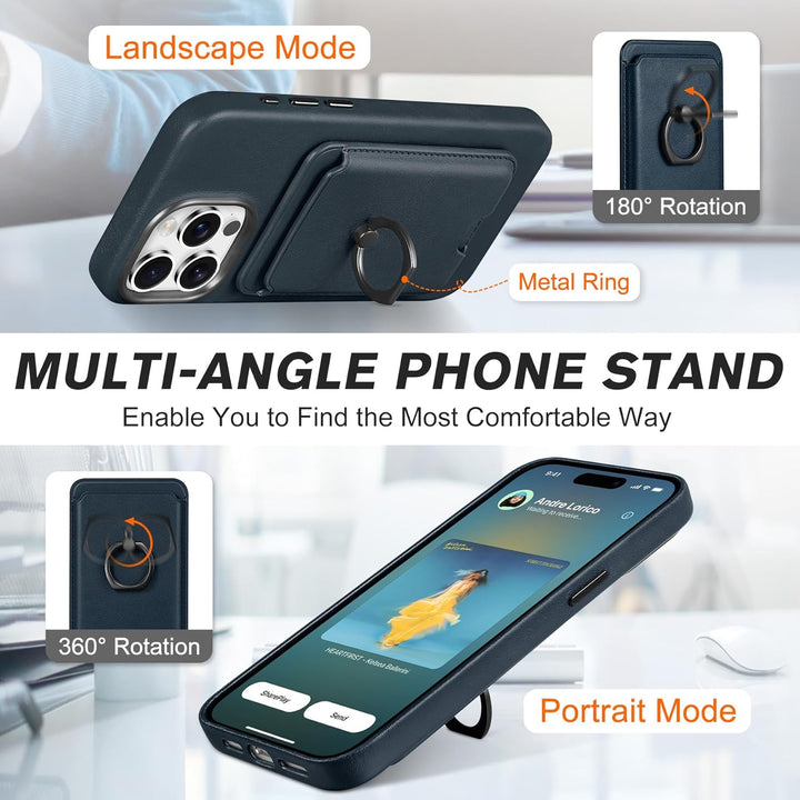 SHIELDON Handyhülle für iPhone 15 Pro Max Hülle Echt Leder Kartenhalter Ständer Abnehmbar Schutzhüll
