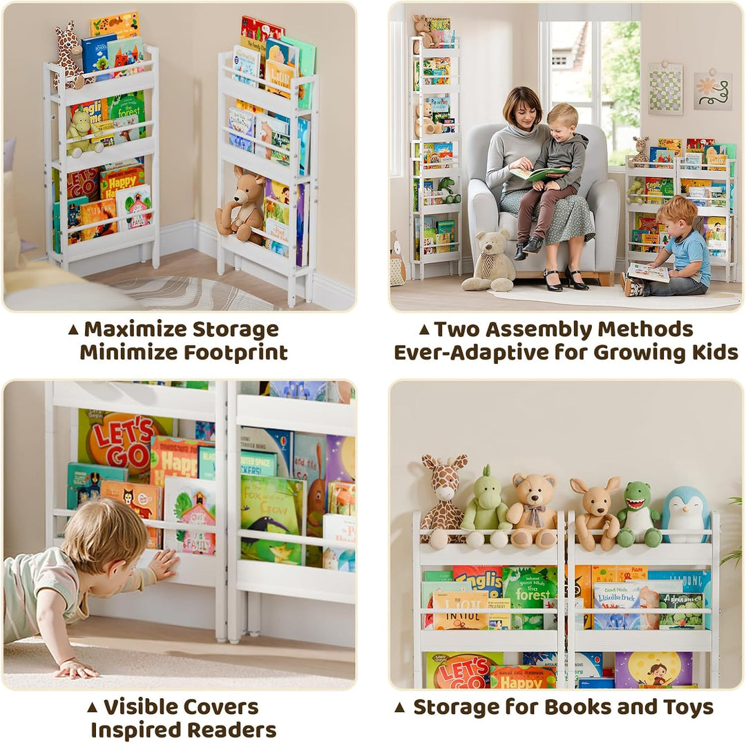 HAVLOTII Kinder Bücherregal Wandregal, 6 Ebenen, Weiss, Kinderzimmer | Kinder, zwei Montagearten Kin