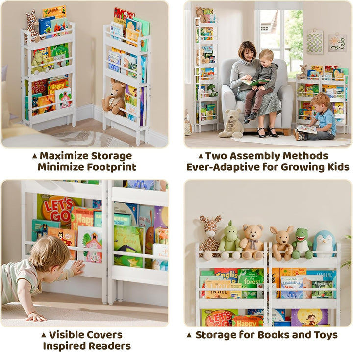 HAVLOTII Kinder Bücherregal Wandregal, 6 Ebenen, Weiss, Kinderzimmer | Kinder, zwei Montagearten Kin