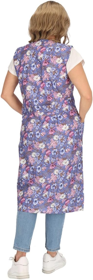 Knopfkittel Baumwolle bunt Kochschürze Hauskleid Kittel Schürze ohne Arm 38 Hellblau, 38 Hellblau