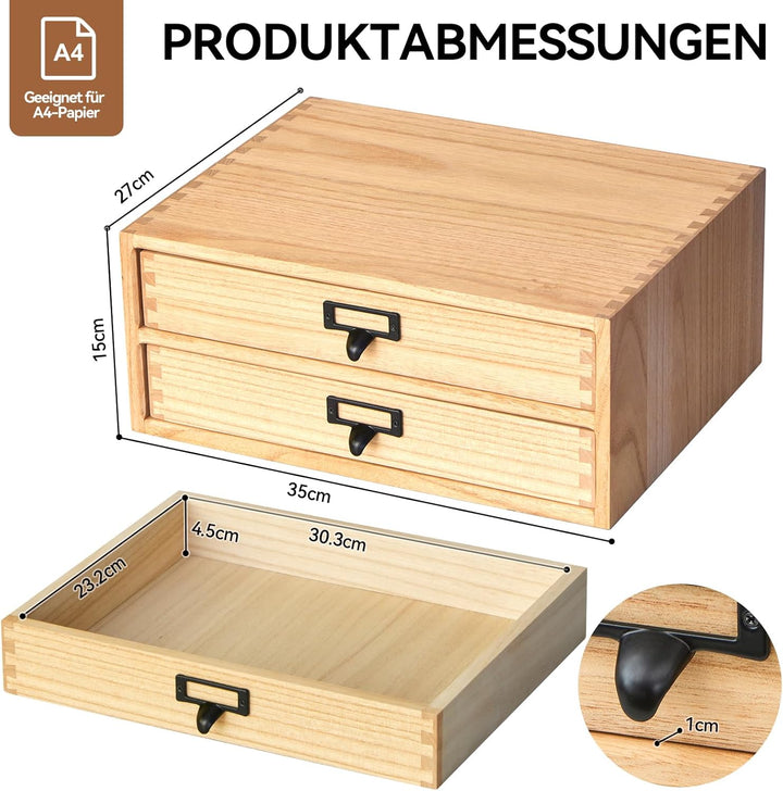 KIRIGEN Bürokommode aus Holz mit 2 Schubladen, flache Ausführung – Desktop-Dateiorganisation für Mas