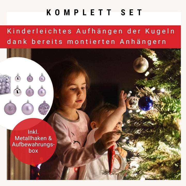 WOMA Christbaumkugeln Set Hell-Lila & 22 weiteren Farben - 50er & 100er Weihnachtskugeln Set - Weihn