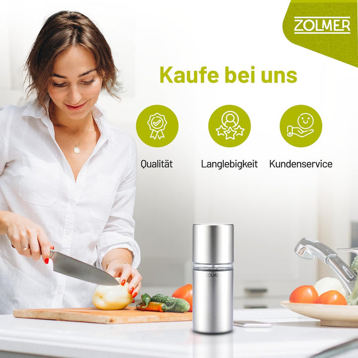 Muskatnuss Mühle mit Vorratsbehälter I Extra scharfes Mahlwerk für feinstes Muskatpulver I Muskatmüh