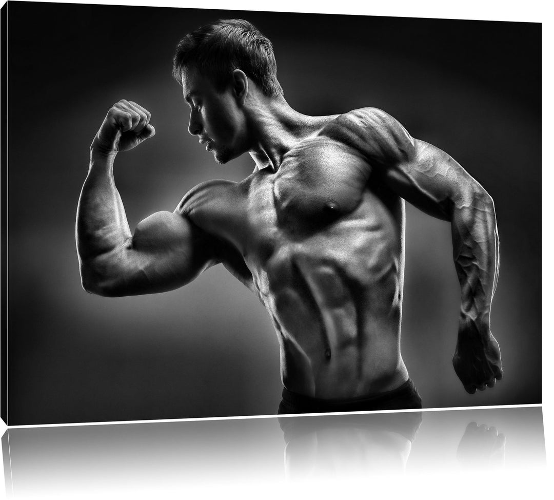 Pixxprint Starker Bodybuilder als Leinwandbild/Grösse: 100x70 cm/Wandbild/Kunstdruck/fertig bespannt