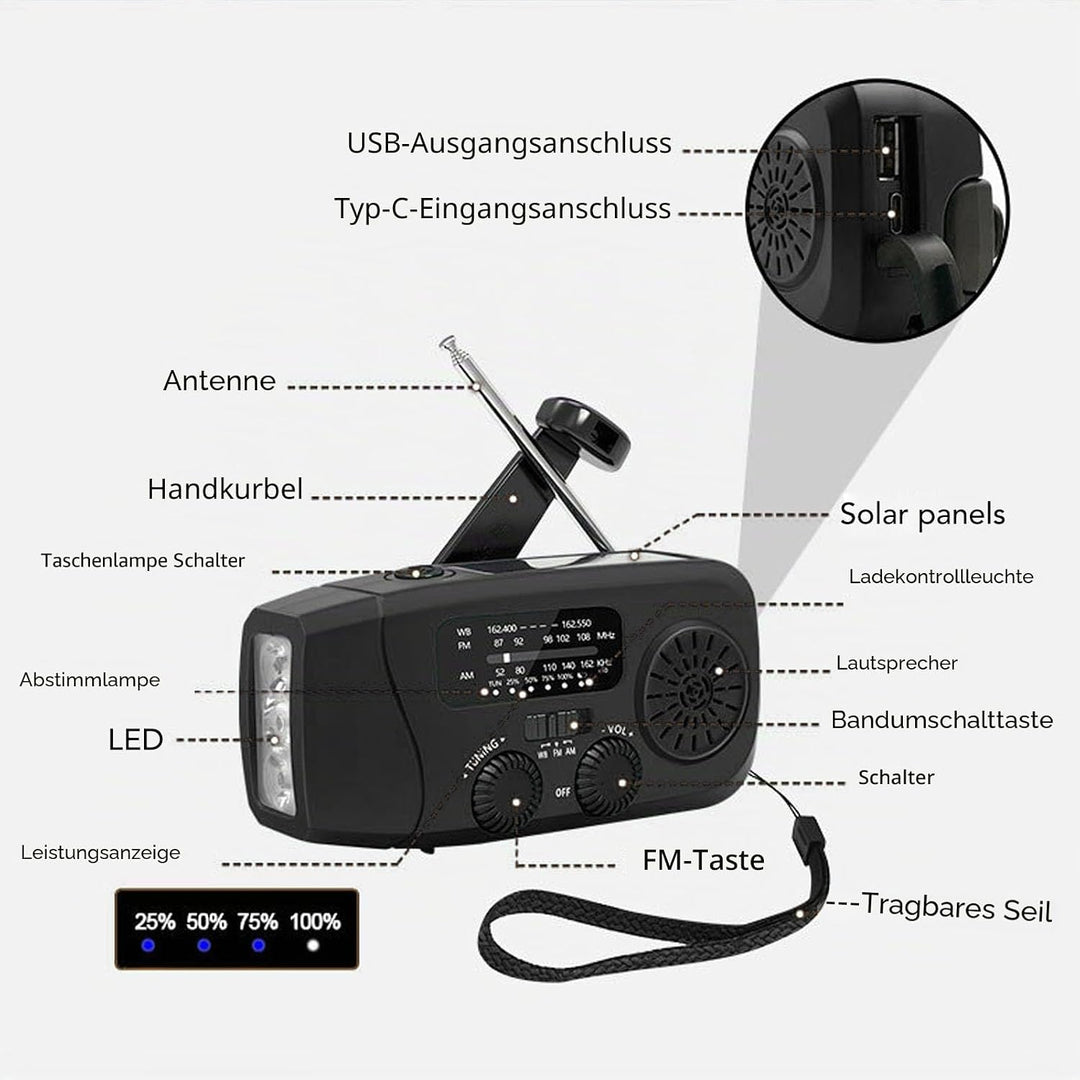 Eujgoov Emergency Radio Solar Hand Kurbel AM FM NOAA Wetteralarm mit Taschenlampe 2000mah für Campin