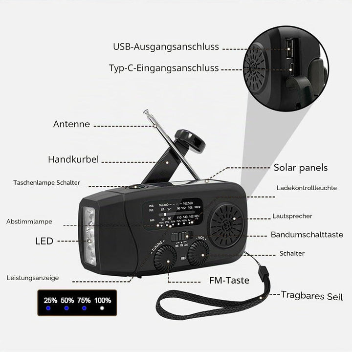 Eujgoov Emergency Radio Solar Hand Kurbel AM FM NOAA Wetteralarm mit Taschenlampe 2000mah für Campin
