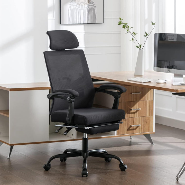 UEV Ergonomisch Bürostuhl aus Mesh, Schreibtischstuhl mit Fussstütze, Drehstuhl mit Verstellbarer Ko
