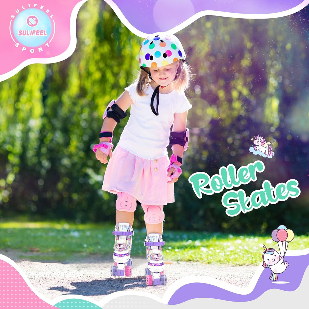 SULIFEEL Rainbow Unicorn Verstellbare Rollschuhe für Kinder mit Leuchtenden Rädern für Mädchen und J