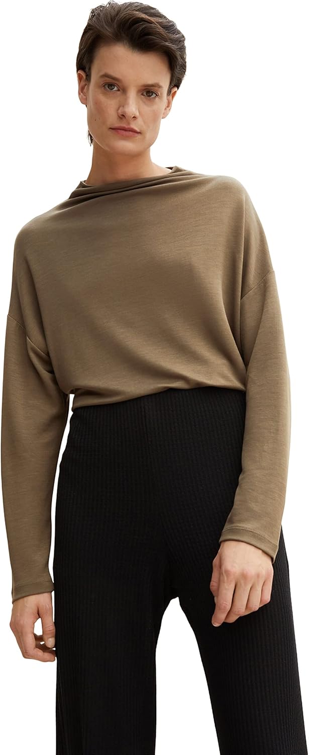 TOM TAILOR Damen Basic Sweatshirt mit Kragen, 18123 - Tarmac Khaki