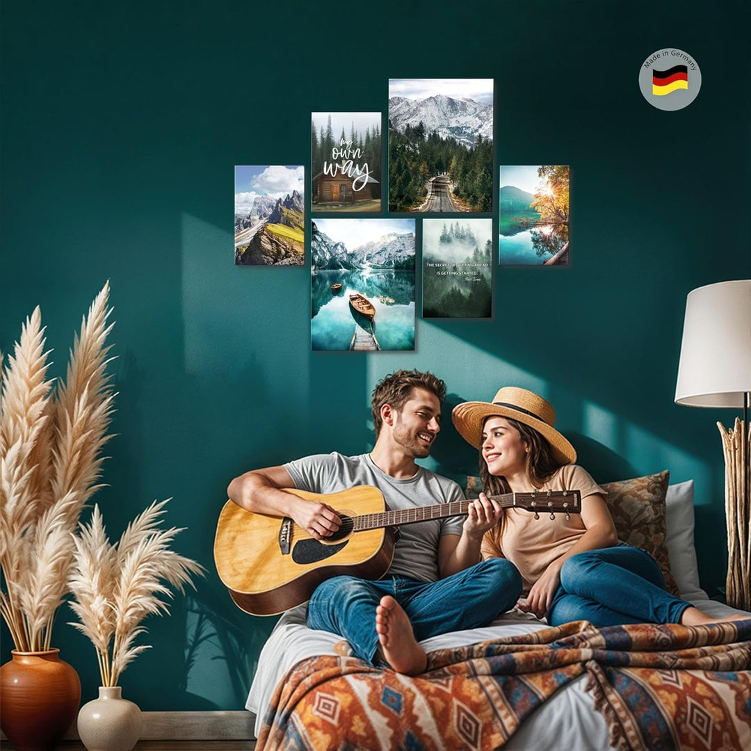 Novart Wandbilder Set AUFHÄNGFERTIG Natur Berge See Landschaft - Modern Deko Blau Grün - Wohnzimmer