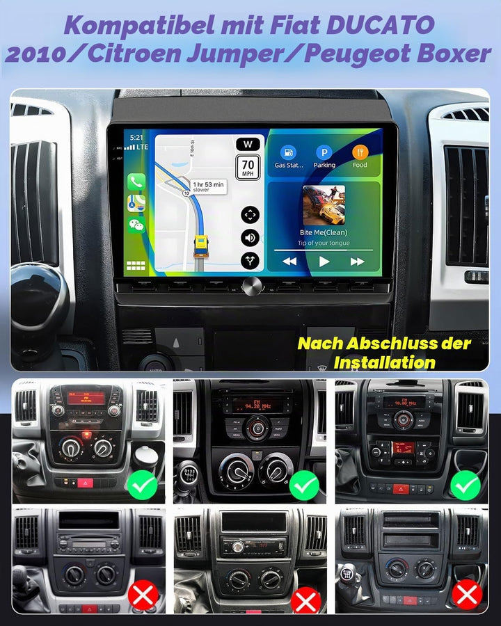 Hikity 2+64G Android 15 Autoradio für FIAT DUCATO 2010/Citroen Jumper/Peugeot Boxer, 9" IPS Touchscr
