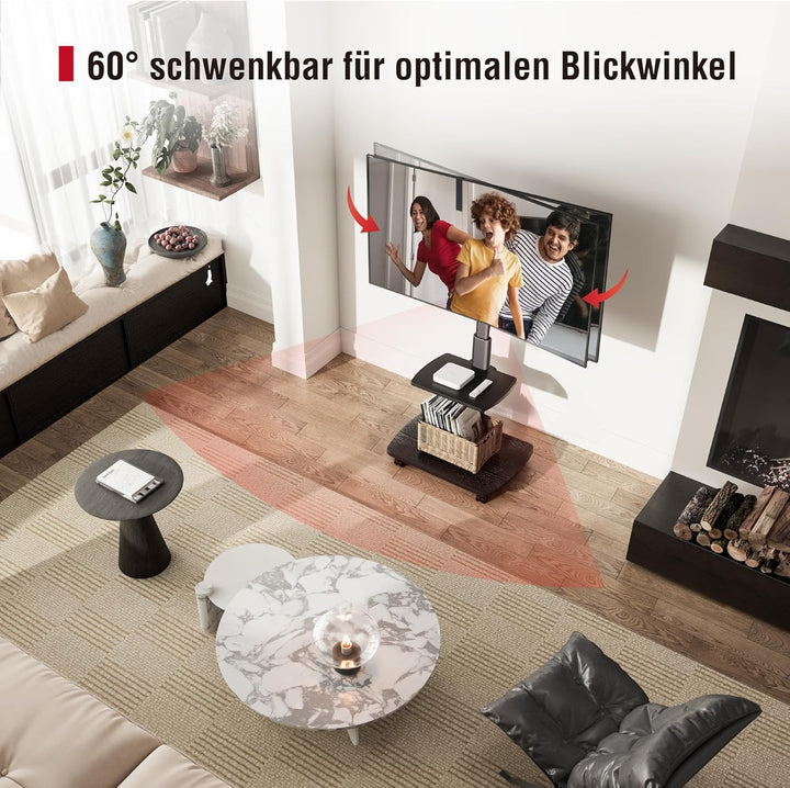 AOKCOS TV Ständer Rollbar mit Holzablage Regal, Fernsehständer auf Rollen für 32-65 Zoll Fernseher,