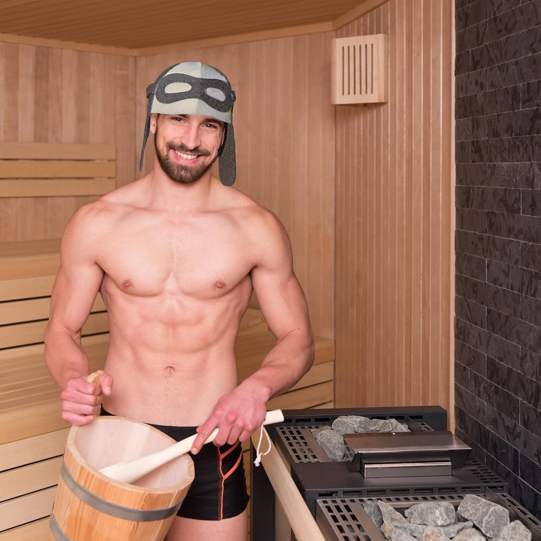 Saunahut Herren Bestickt Pilot-Flieger Perfekte Saunamütze aus 100% Filz - Sauna Hut Filzhut Sauna M