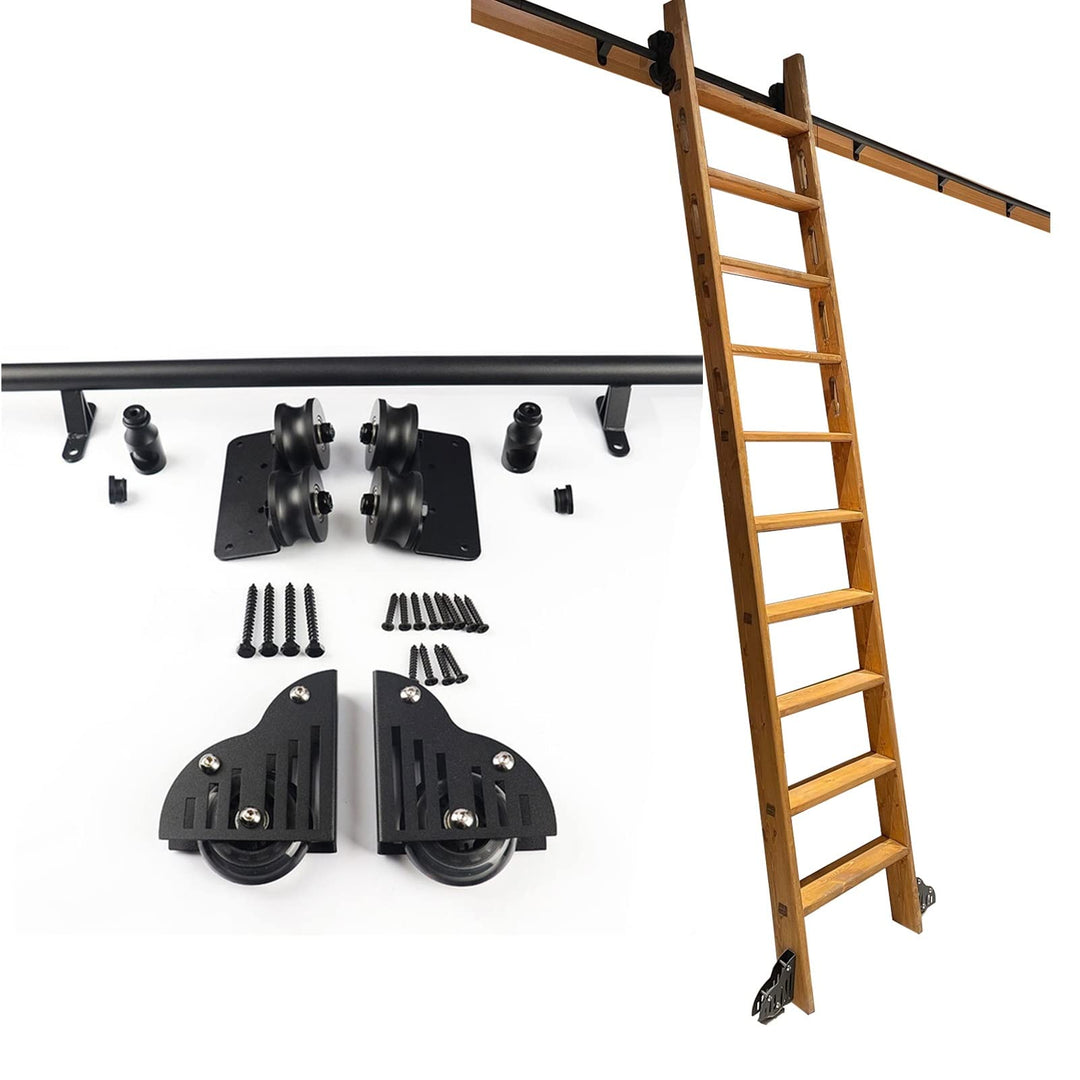 Heavy Duty Sliding Rail Track Hardware Kit for Rolling Library Ladder - Round Tube Carbon Steel (No