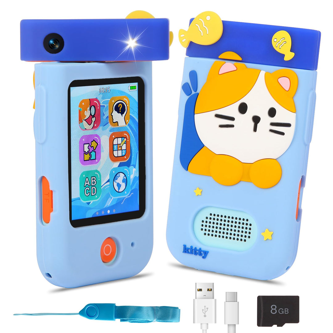 Kinderkamera Spielzeug mit 180° Drehobjektiv, Kinder Handy Smartphone mit 2.8 inch Touchscreen & Sil