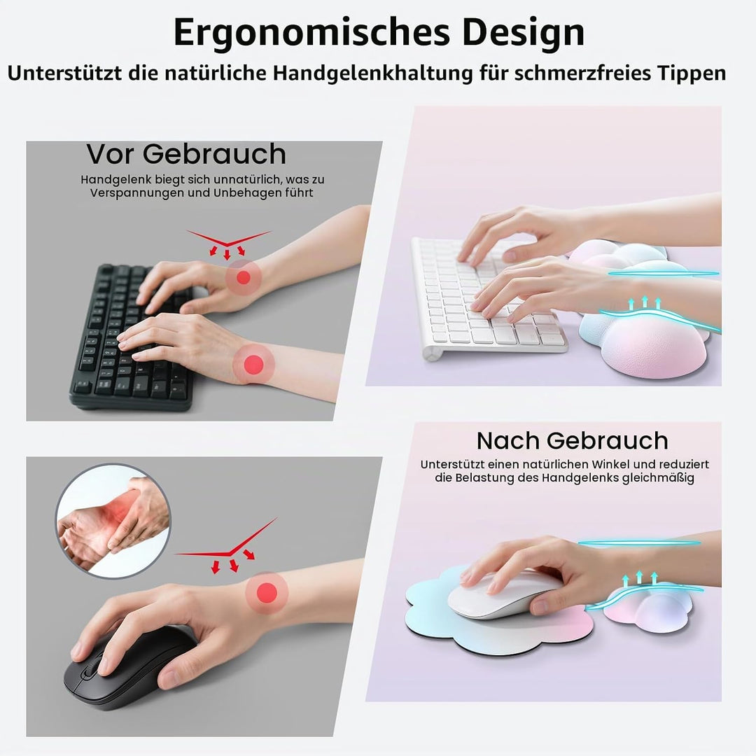 Sushret Memory‑Schaum Cloud Handballenauflage Tastatur‑Set, 4‑in‑1: Ergonomische Tastatur Handballen