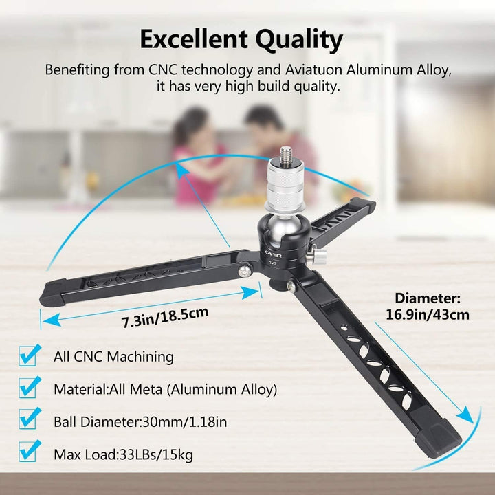 Cayer Tabletop Mini Stativ, 3 Feet SV5 Alumunium Stativ für Einbeinstative mit 3/8 "-16 Befestigungs