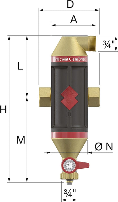 Flamcovent Clean Smart G3/4" F Luft- und Schlammabscheider mit Magnet für Heizungs- und Kühlungsanla