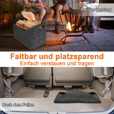 YRHome 2 Stück Filztasche für Kaminholz Kaminholztasche Kaminholzkorb 55 x 30 x40 cm Faltbar Filz Fa
