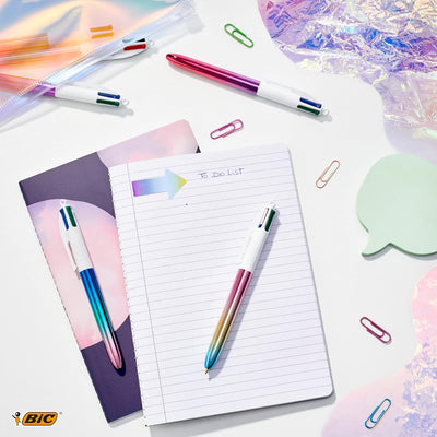 BIC 4 Farben Kugelschreiber Set 4 Colours Gradient, 5er Pack in Metallic-Farbverlauf, nachfüllbar, I