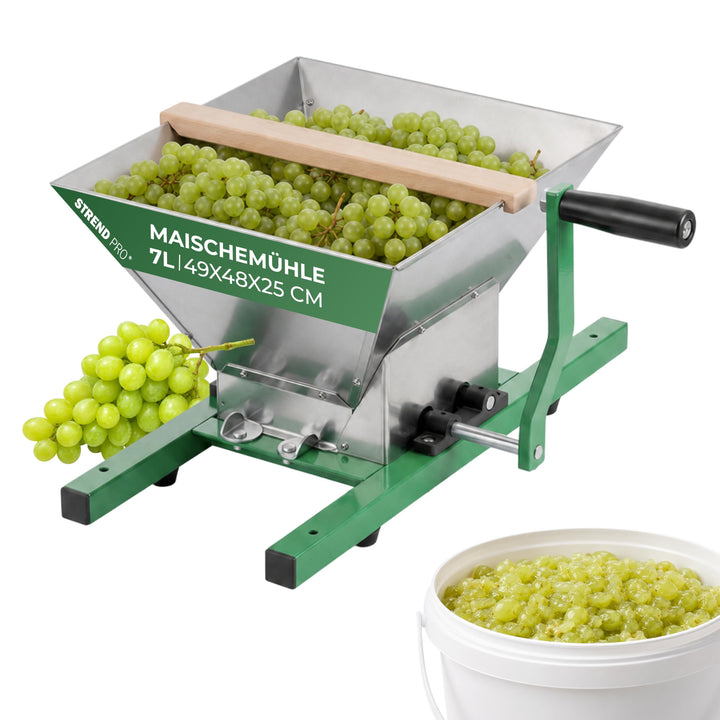 STREND PRO Traubenmühle 7 L Edelstahl ohne Ständer | Maischemühle Beerenmühle mit Handkurbel | Traub