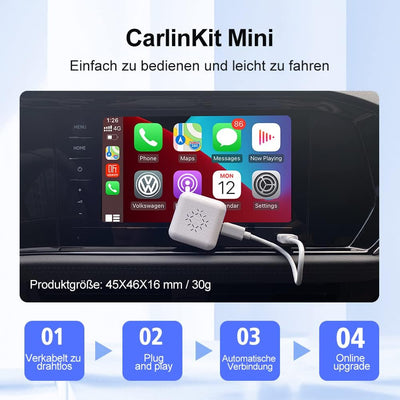 CarlinKit 3.0 Mini Wireless CarPlay Dongle，Plug&Play，Unterstützt OTA-Upgrade，kompatibel mit 98% der