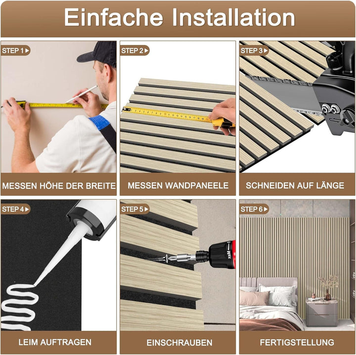 Aufun 2er-Set Akustikpaneele Holz Schallabsorbierende Wandverkleidung Selbstklebend 60x60 cm, Muster