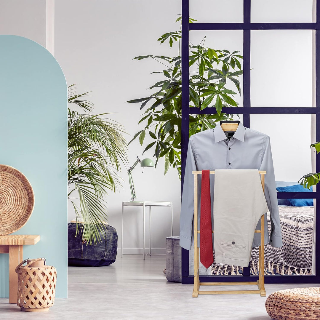 Relaxdays Herrendiener, Stummer Diener Bambus, Damen & Herren, Kleiderablage Schlafzimmer, HBT: 98,5