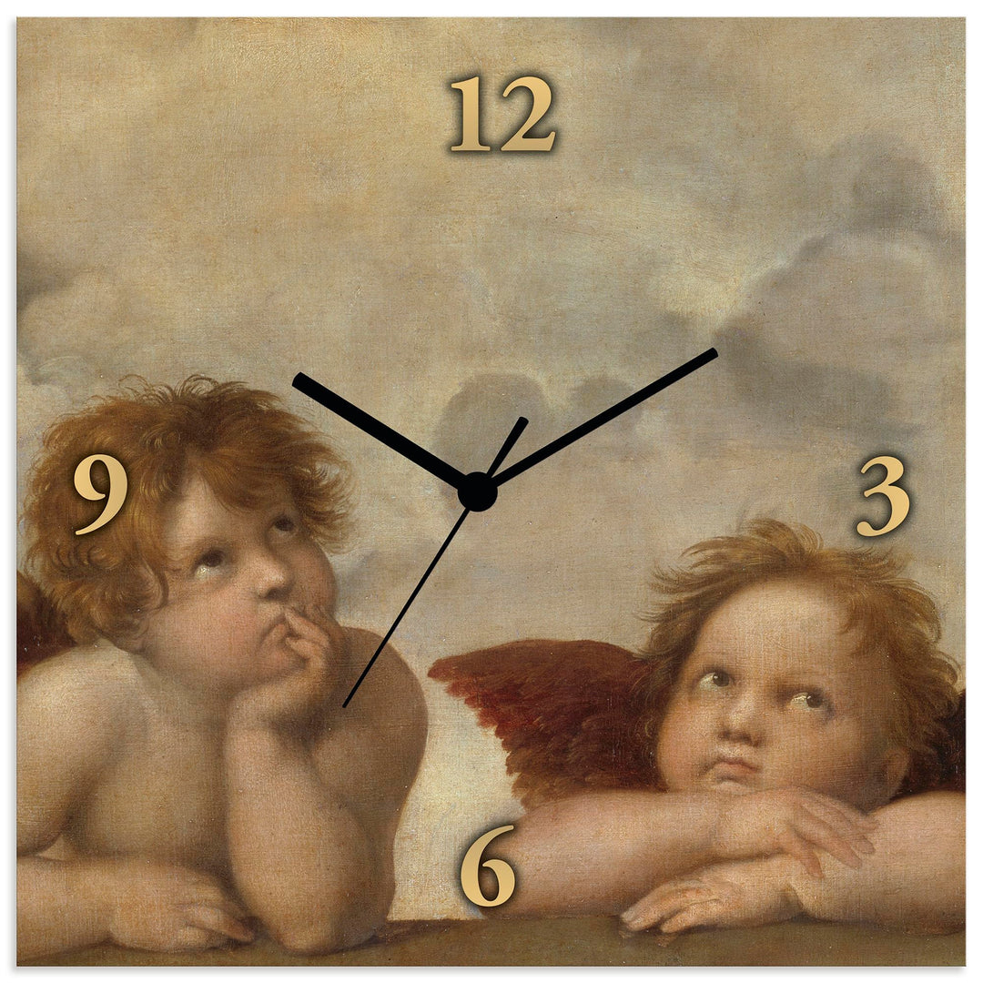 ARTLAND Wanduhr ohne Tickgeräusche Alu Funkuhr 30x30 cm Quadratisch Lautlos Engel Raffael alte Meist