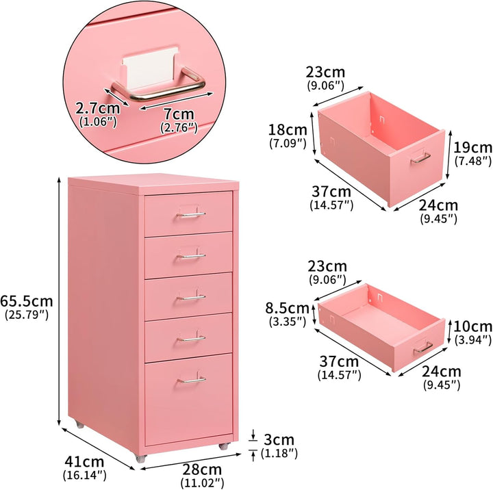 HollyHOME Mobiler Aktenschrank mit 5 Schubladen, rollender Akten-Organizer, Metall-Aufbewahrungsschr